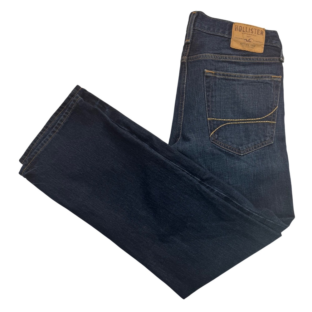Hollister Classic Straight Jeans Mens 31x30 Irregular Dark Wash Blue Button Fly